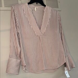 Nordstrom Pink and White Striped V-Neck Blouse